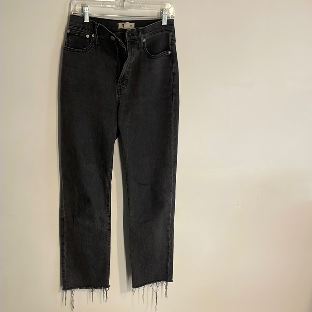 Madewell Straight Black Frayed Hem Jeans